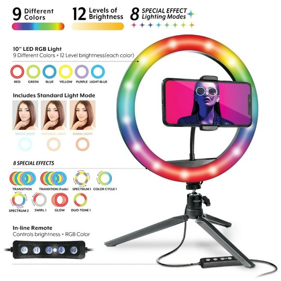 10" RGB Selfie Ring Light Studio Kit with Special Effects new in box - Picture 2 of 11